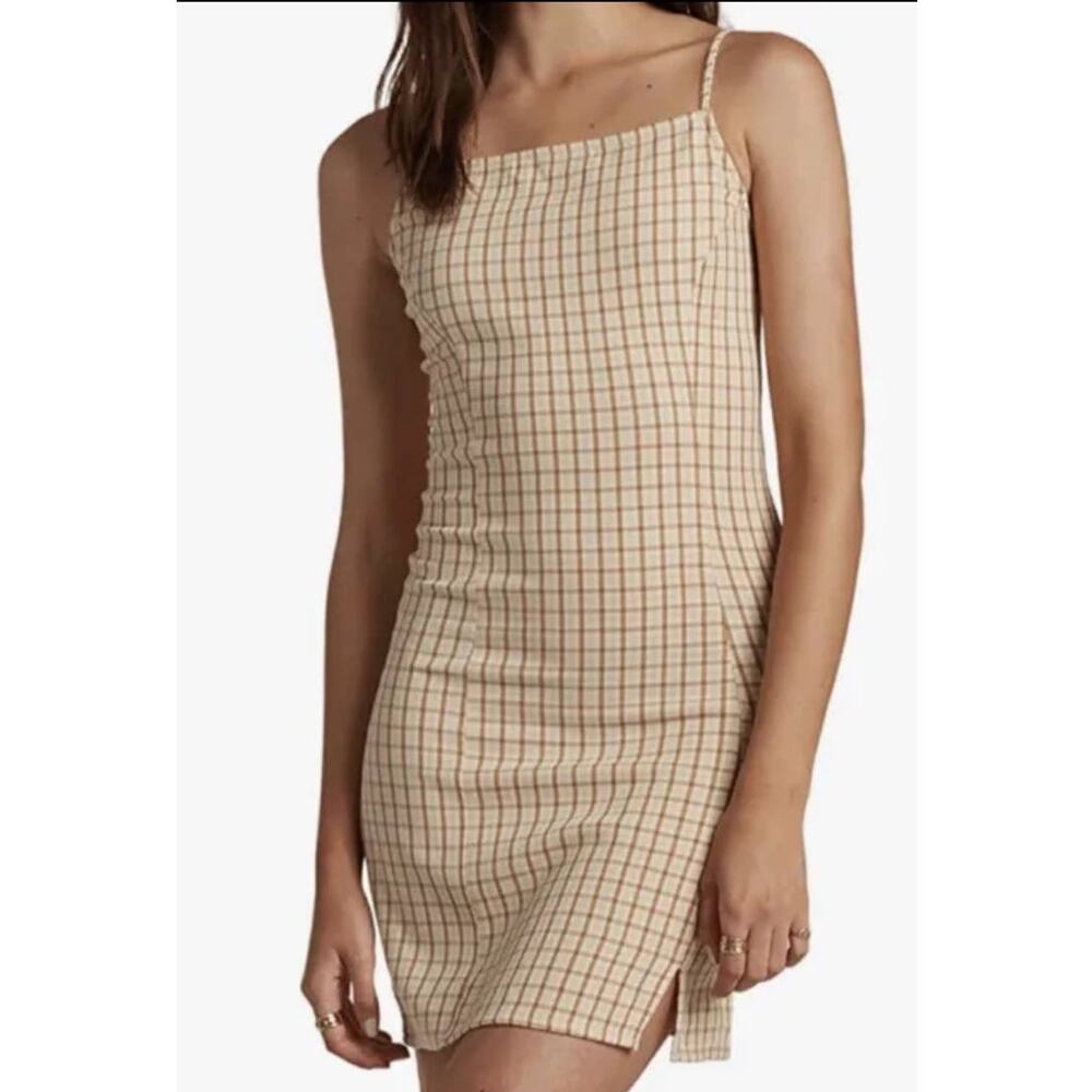Billabong Cruising Plaid Mini Dress - Brown/Tan, Size Large